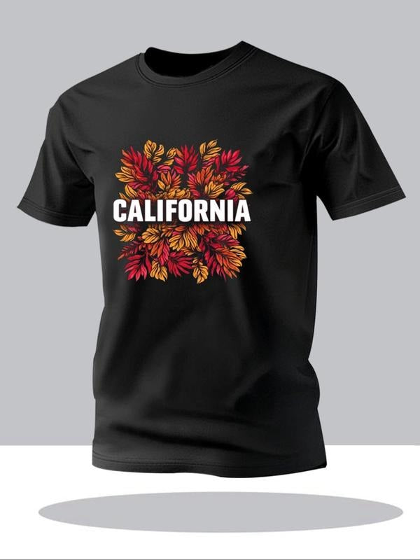 Men's Regular Fit Flower & Letter Print Round Neck Tee, Casual Short Sleeve Crew Neck T-shirt for Summer, Fashion Men's...
