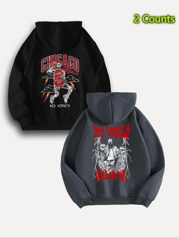 Men's Regular Fit Graphic Hoodie, Casual Street Long Sleeve Hooded Sweatshirt Pullover Top for Fall & Winter, Men's...