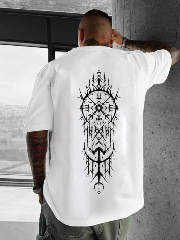 Men's Regular Fit Graphic Print Drop Shoulder Tee, Casual Streetwear Short Sleeve Round Neck T-shirt for Summer, Comfy...