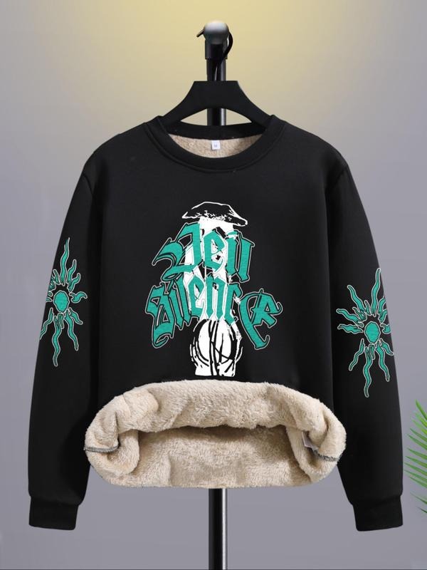 Men's Regular Fit Graphic Print Round Neck Sweatshirt, Casual Long Sleeve Crew Neck Pullover for Fall & Winter, Fashion...