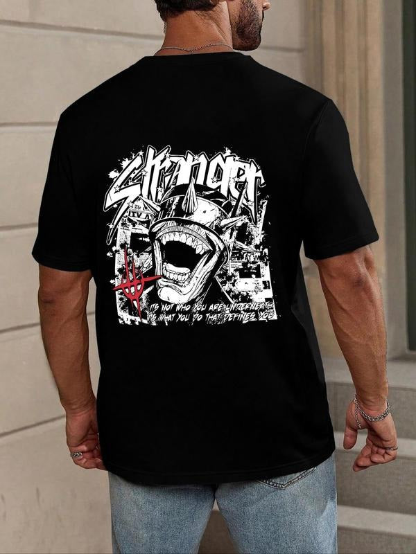 Men's Regular Fit Graphic Print Round Neck Tee, Casual Short Sleeve T-shirt for Daily Wear, Men's Top for All Seasons,...