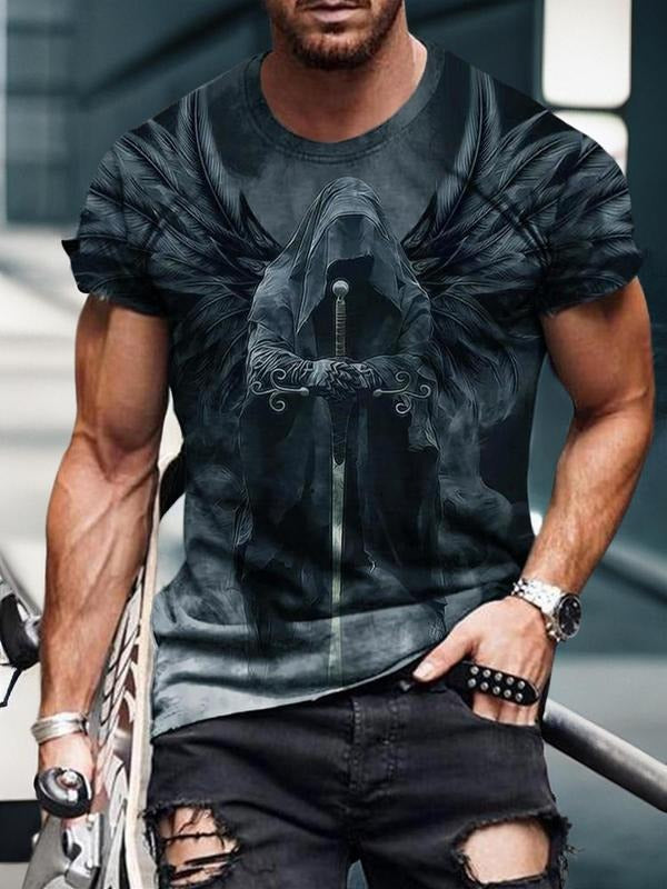 Men's Regular Fit Graphic Round Neck Tee, Short Sleeve Crew Neck T-shirt for Men, Casual Streetwear Top for All Seasons...
