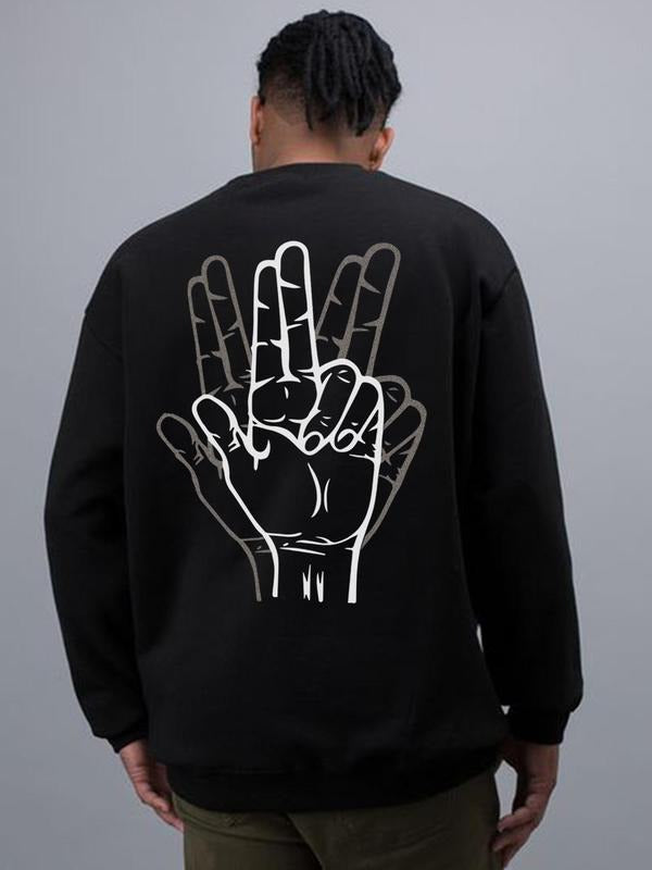 Men's Regular Fit Hand Print Crew Neck Sweatshirt, Casual Long Sleeve Round Neck Pullover for Fall & Winter, Fashion...