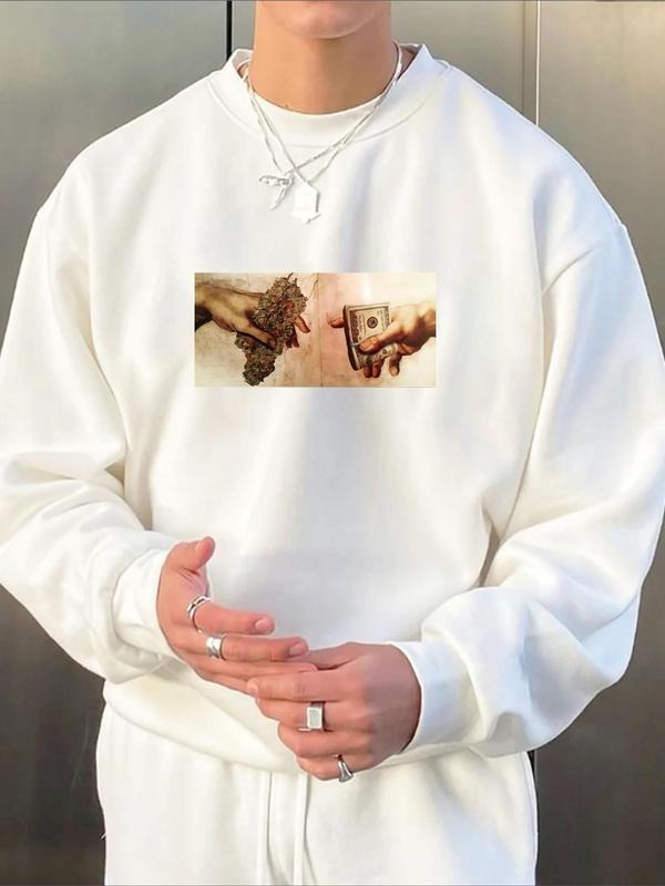 Men's Regular Fit Hand Print Drop Shoulder Graphic  Sweatshirt, Casual Soft Comfy Long Sleeve Round Neck Pullover for...