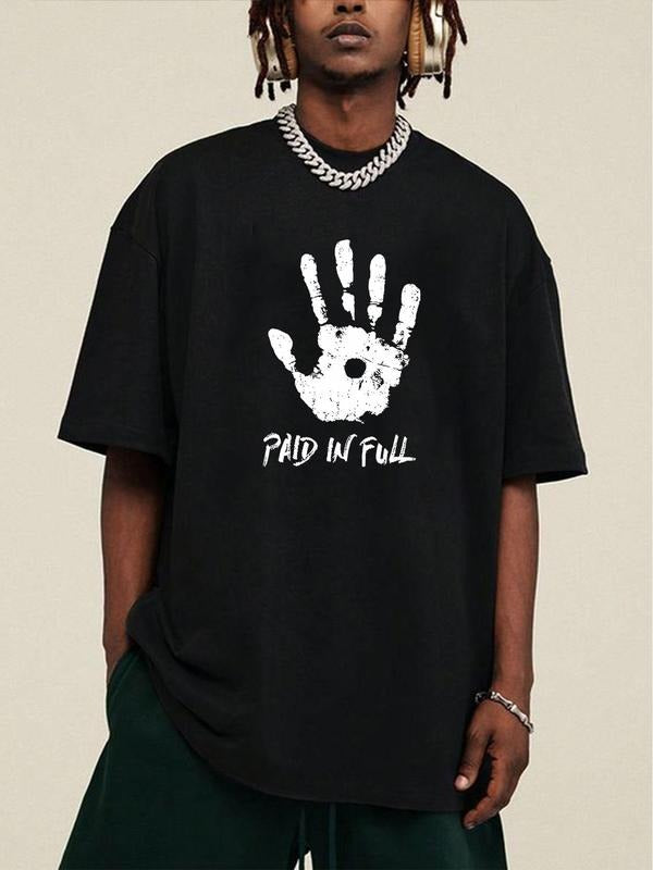 Men's Regular Fit Hand Print Round Neck Tee, Casual Short Sleeve Crew Neck T-shirt for Summer, Fashion Men's Top for...