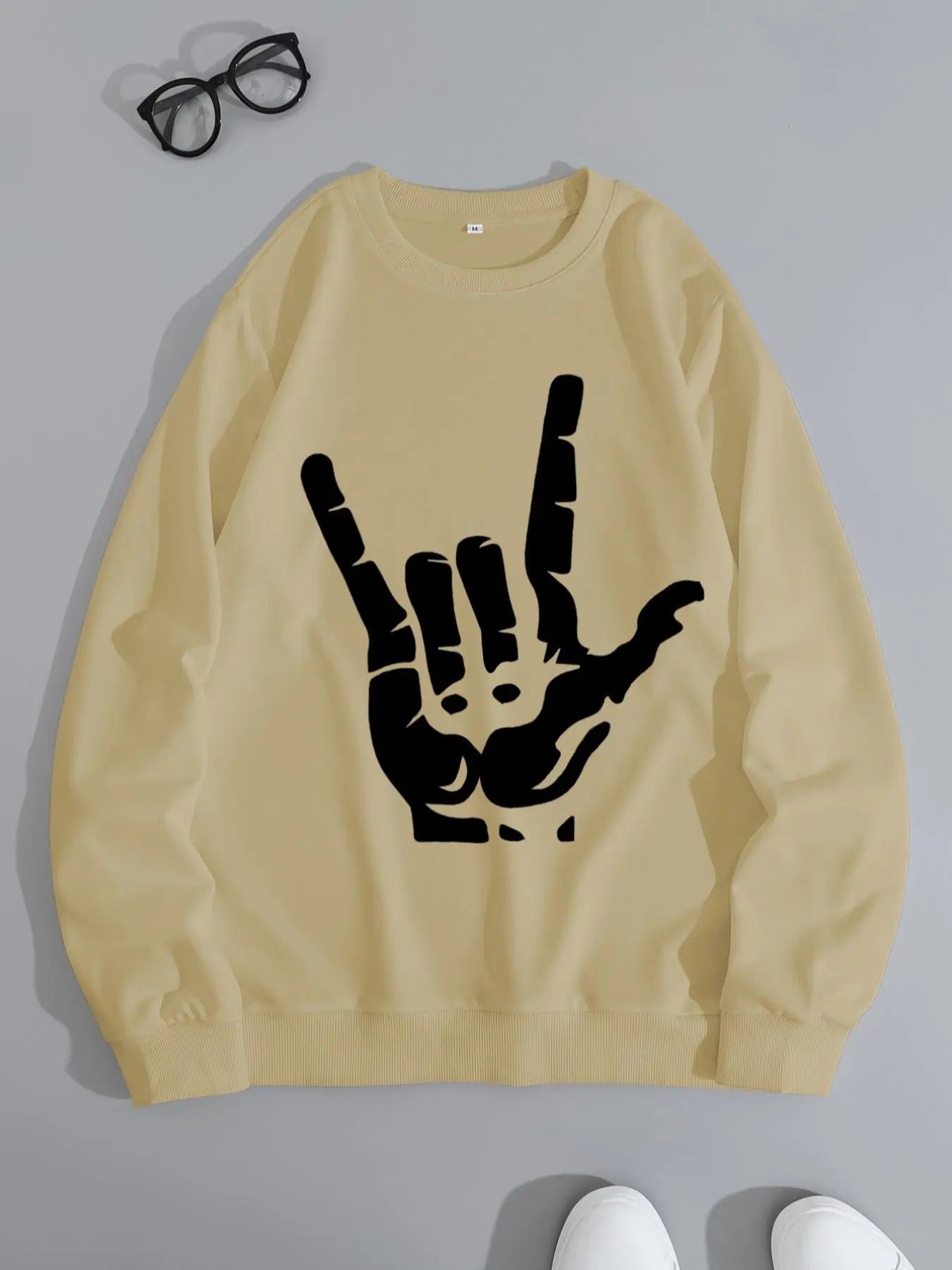 Men's Regular Fit Hand Sign Print Sweatshirt, Casual Soft Comfy Long Sleeve Crew Neck Pullover for Fall & Winter, Men's...