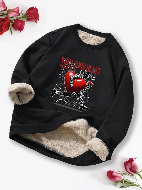 Men's Regular Fit Heart & Letter Print Drop Shoulder Sweatshirt, Casual Long Sleeve Round Neck Pullover for Fall &...