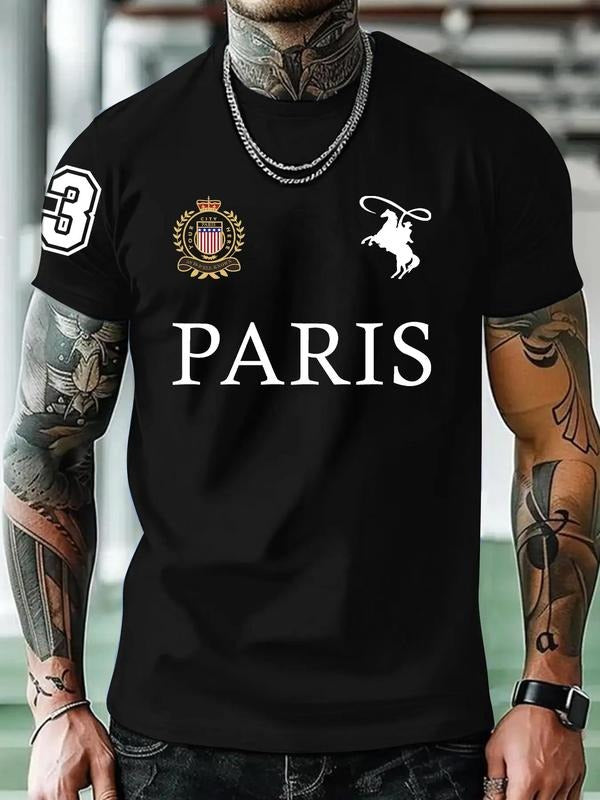 Men's Regular Fit Horse Print Round Neck Tee, Casual Short Sleeve Athletic Crew Neck T-shirt for Daily Wear, Fashion...