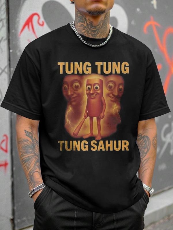 Men's Regular Fit Hot Dog Print Round Neck Tee, Casual Short Sleeve Crew Neck T-shirt for Summer, Fashion Men's Top for...