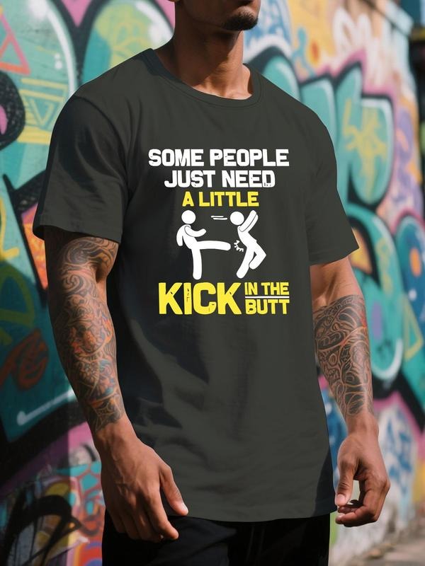 Men's Regular Fit Kick The Balls Letter Print Round Neck Tee, Casual Short Sleeve Crew Neck T-shirt for Summer, Fashion...