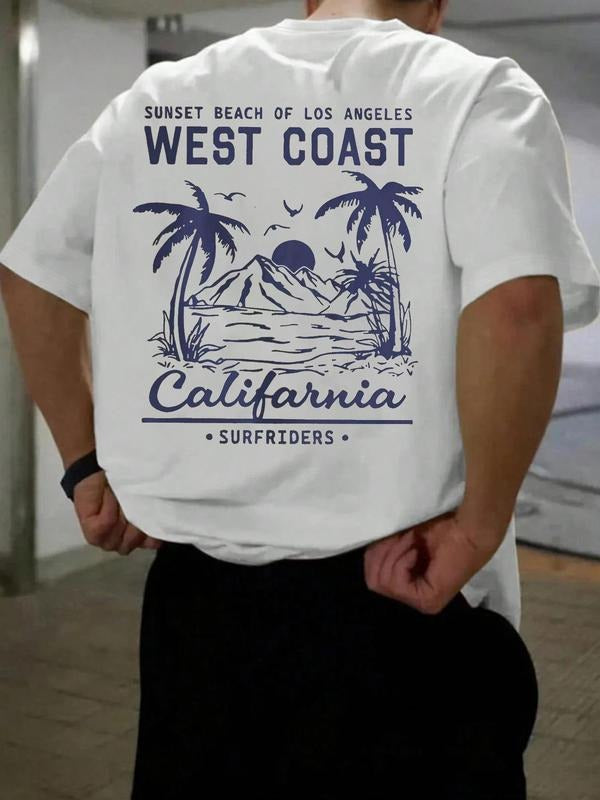 Men's Regular Fit Landscape Print Round Neck Tee, Casual Short Sleeve T-shirt for Summer, Men's Top for Daily Wear,...
