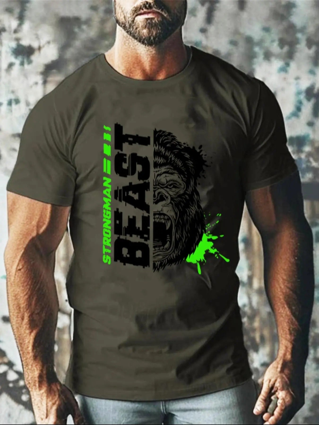 Men's Regular Fit Letter & Beast Print Round Neck Tee, Casual Short Sleeve T-shirt for Summer, Men's Top for Daily Wear...