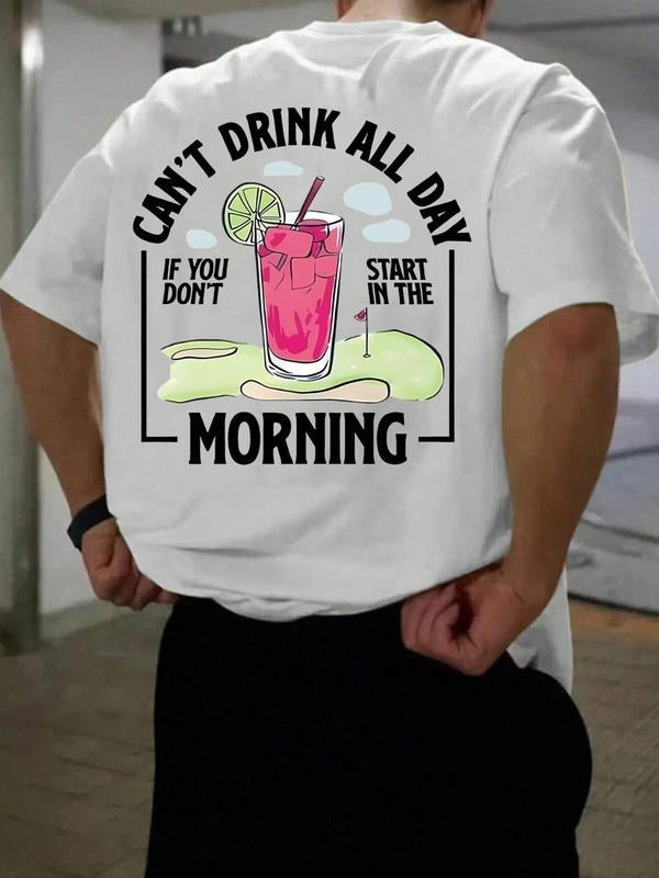 Men's Regular Fit Letter & Drink Print Round Neck Tee, Casual Short Sleeve T-shirt for Summer, Men's Top for Daily Wear,...