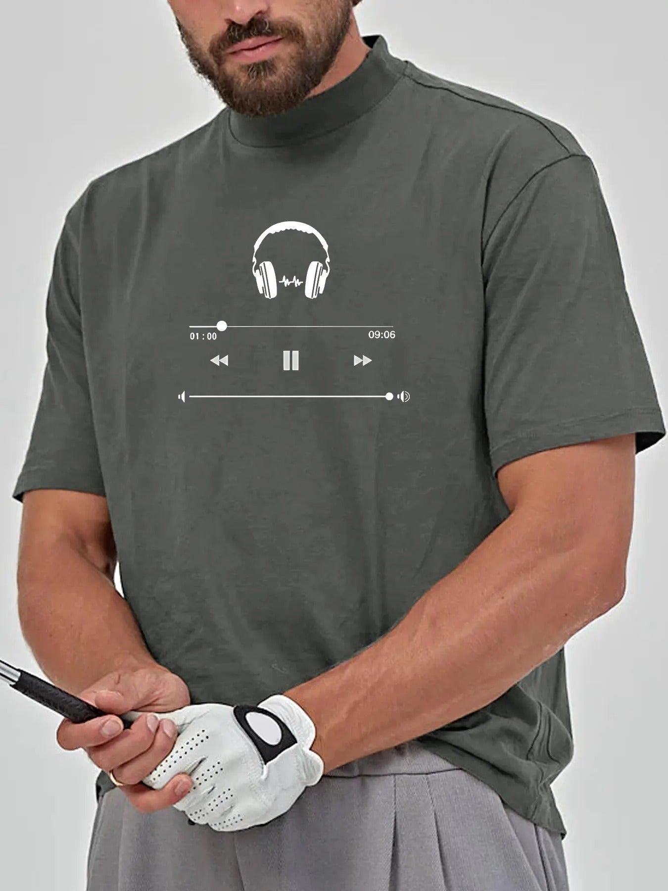 Men's Regular Fit Letter & Headphone Print Short Sleeve Tee, Casual Street Crew Neck T-Shirt for Daily Wear, Men's Top...