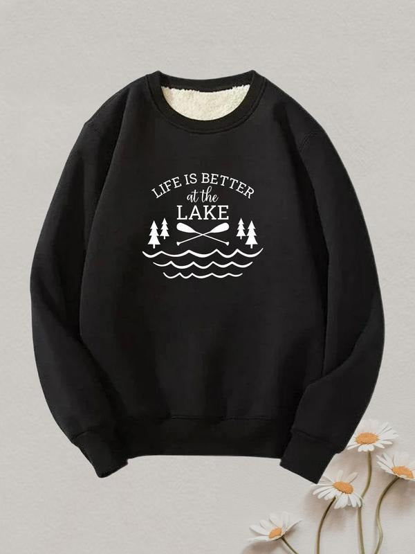 Men's Regular Fit Letter & Lake Print Sweatshirt, Casual Soft Comfy Long Sleeve Crew Neck Pullover for Fall & Winter,...