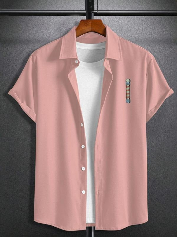 Men's Regular Fit Letter & Thermometer Print Short Sleeve Shirt, Casual Breathable Comfy Top for Summer, Fashion Men's...