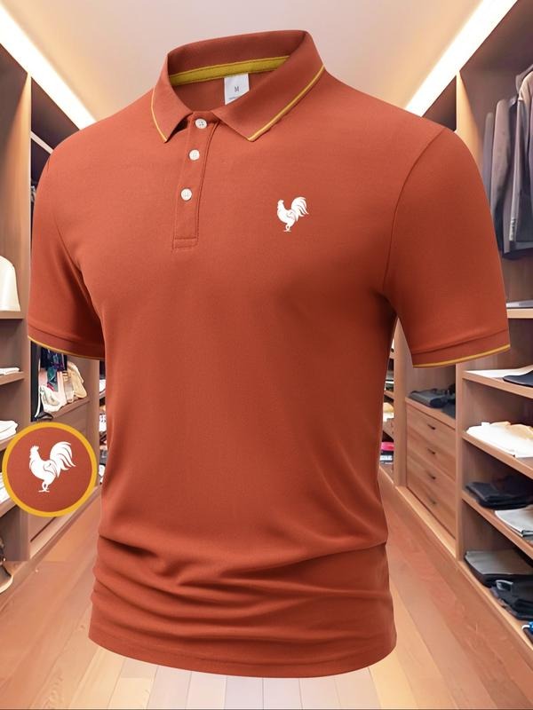 Men's Regular Fit Letter Print Contrast Trim Polo Shirt, Casual Short Sleeve Half Zip Top for Summer, Fashion Men's...