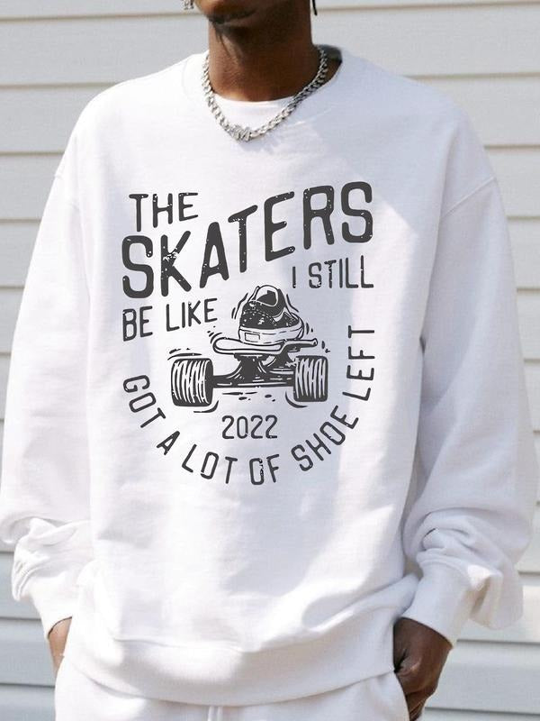 Men's Regular Fit Letter Print Drop Shoulder Sweatshirt, Casual Soft Comfy Long Sleeve Round Neck Pullover for Fall &...