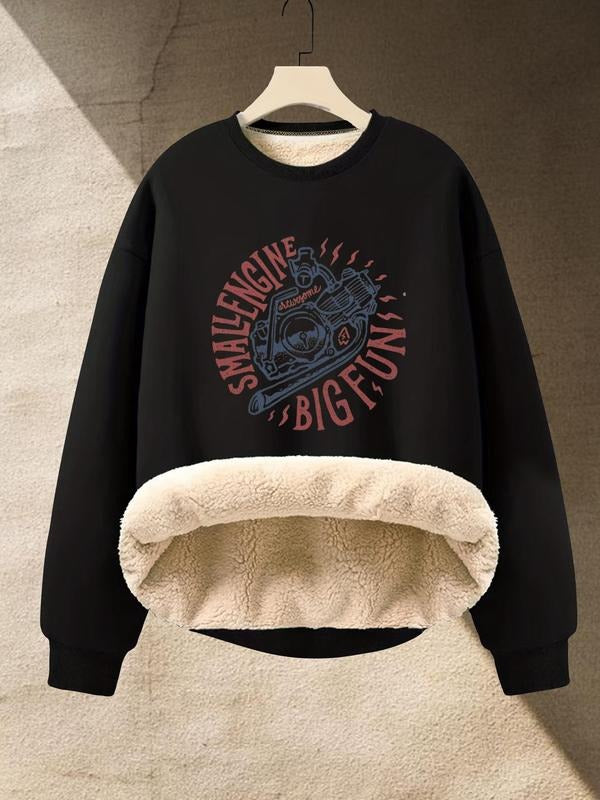 Men's Regular Fit Letter Print Drop Shoulder Thermal Lined Sweatshirt, Casual Soft Comfy Long Sleeve Round Neck Pullover...