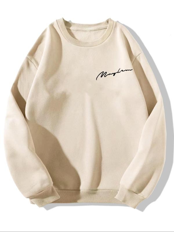 Men's Regular Fit Letter Print Graphic Drop Shoulder Sweatshirt, Casual Long Sleeve Round Neck Pullover for Fall &...