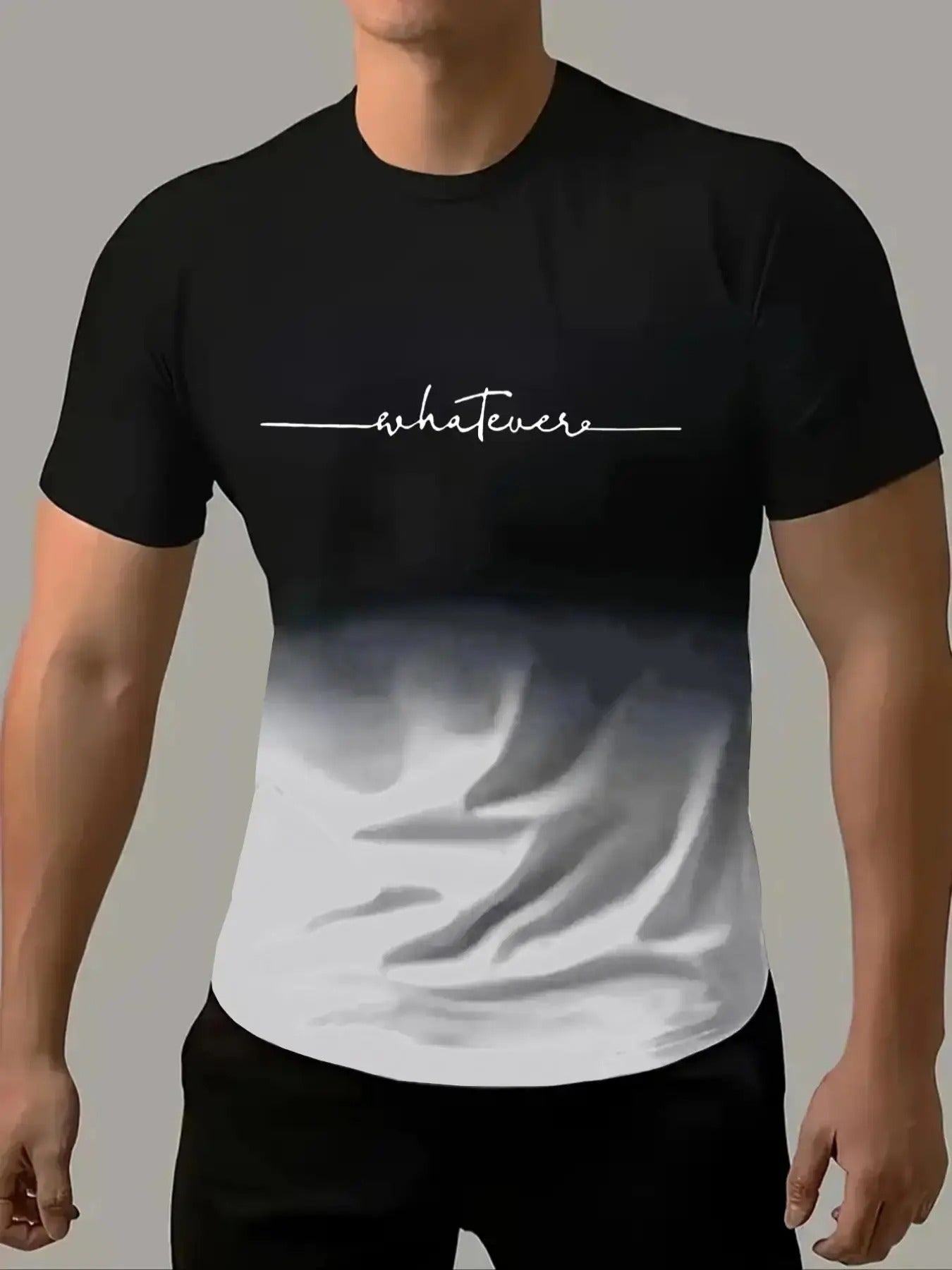 Men's Regular Fit Letter Print Ombre Round Neck Tee, Casual Comfortable Short Sleeve T-shirt for Summer, Mens Clothes for...