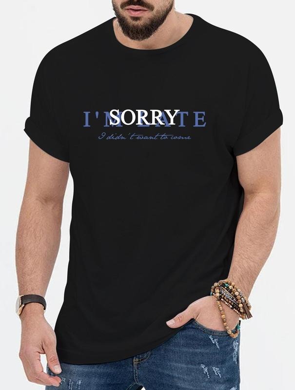 Men's Regular Fit Letter Print Round Neck Regular Sleeve Tee Hoodie, Sweatshirt | PodTeesHub.com