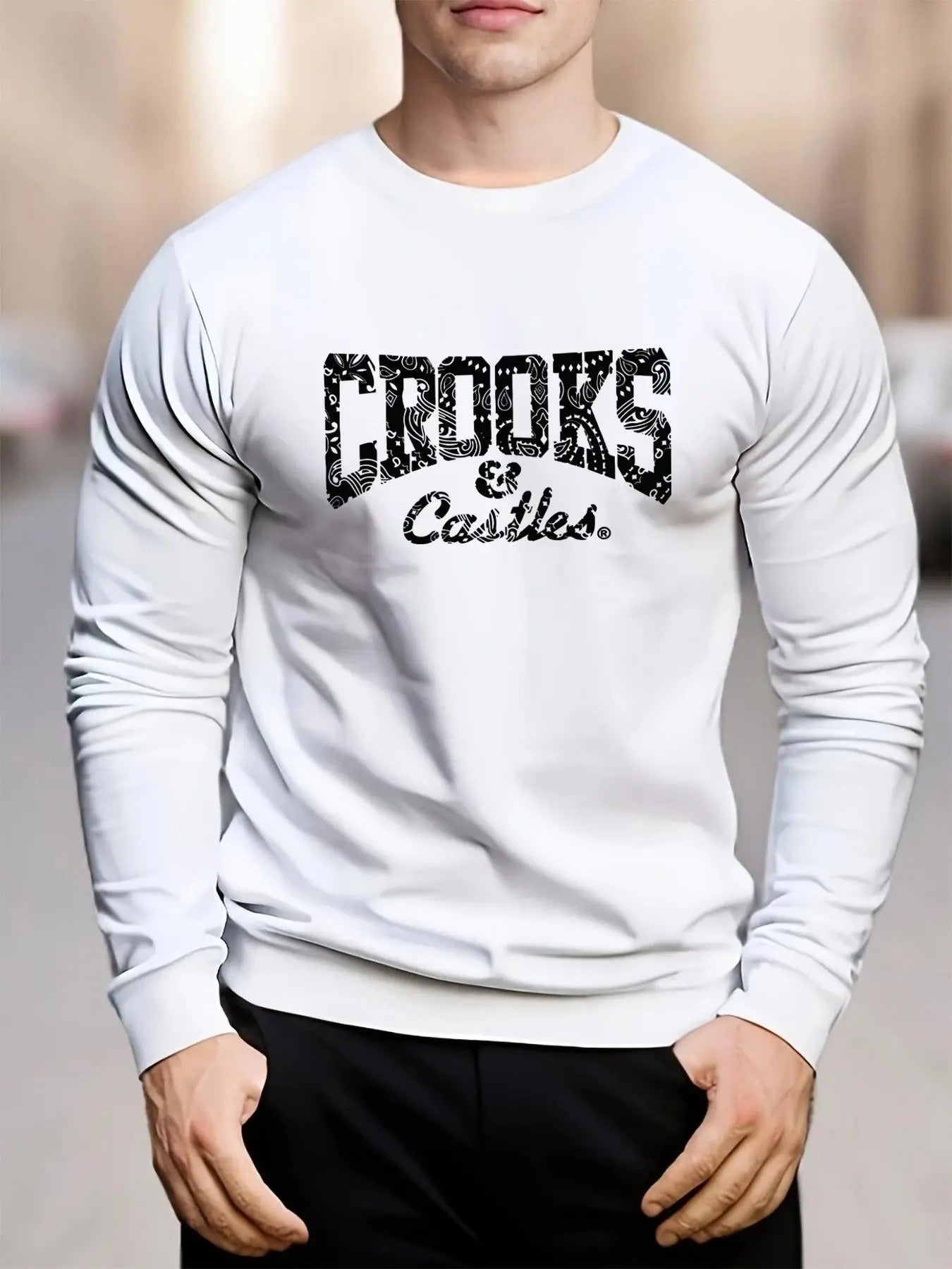 Men's Regular Fit Letter Print Round Neck Sweatshirt, Casual Long Sleeve Crew Neck Pullover for All Seasons, Fashion...