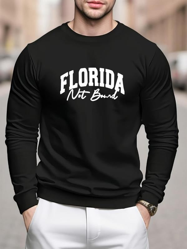 Men's Regular Fit Letter Print Round Neck Sweatshirt, Casual Long Sleeve Crew Neck Pullover for All Seasons, Fashion...