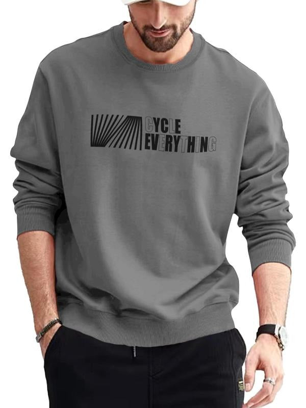 Men's Regular Fit Letter Print Round Neck Sweatshirt, Casual Long Sleeve Crew Neck Pullover for Fall & Winter, Fashion...
