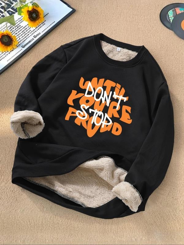 Men's Regular Fit Letter Print Round Neck Sweatshirt, Casual Long Sleeve Crew Neck Pullover for Fall & Winter, Men's...