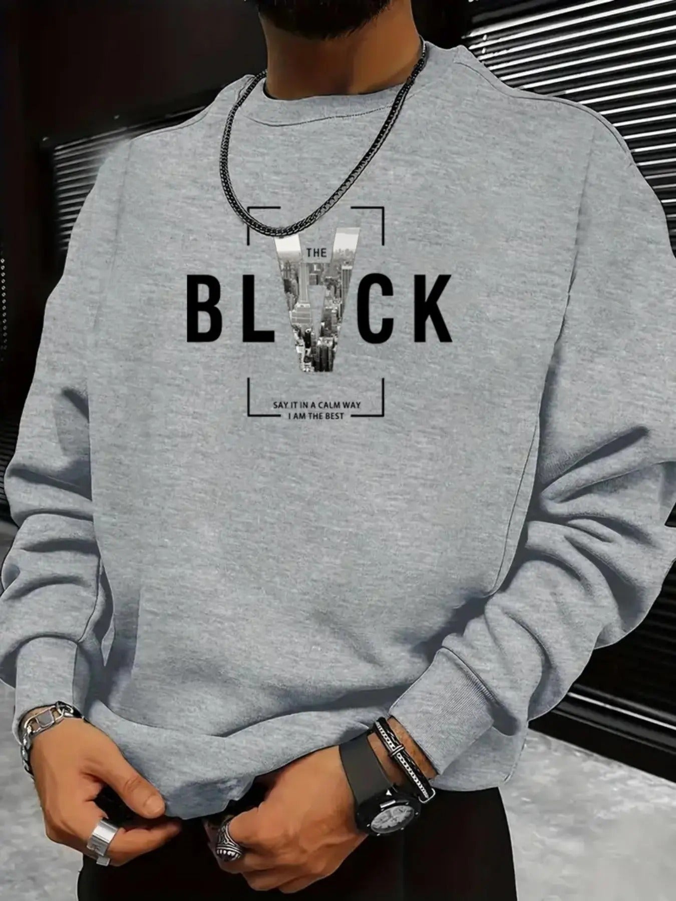 Men's Regular Fit Letter Print Round Neck Sweatshirt, Casual Soft Comfy Long Sleeve Crew Neck Pullover for Daily Wear,...