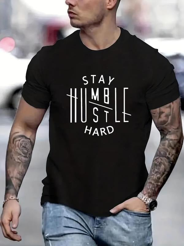 Men's Regular Fit Letter Print Round Neck Tee Summer Clothes, Short Sleeve Crew Neck T-Shirt for Daily Outdoor Wear,...