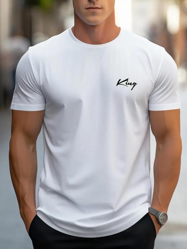 Men's Regular Fit Letter Print Round Neck Tee, Casual Short Sleeve Crew Neck T-Shirt for Daily Wear, Fashion Men's Top...