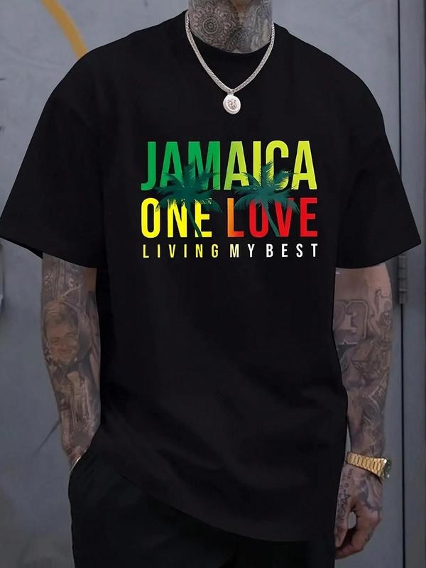 Men's Regular Fit Letter Print Round Neck Tee, Casual Short Sleeve Crew Neck T-Shirt for Daily Wear, Fashion Men's Top...