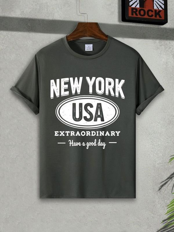 Men's Regular Fit Letter Print Round Neck Tee, Casual Short Sleeve Crew Neck T-Shirt for Daily Wear, Men's Top for All...