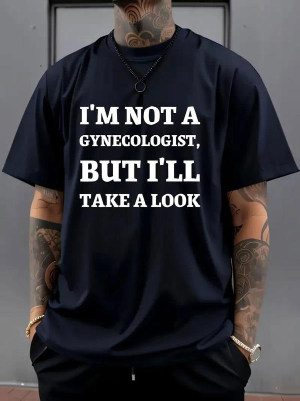 Men's Regular Fit Letter Print Round Neck Tee, Casual Short Sleeve Crew Neck T-Shirt for Daily Wear, Men's Top for All...