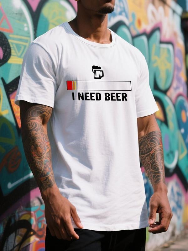 Men's Regular Fit Letter Print Round Neck Tee, Casual Short Sleeve Crew Neck T-Shirt for Daily Wear, Men's Top for All...