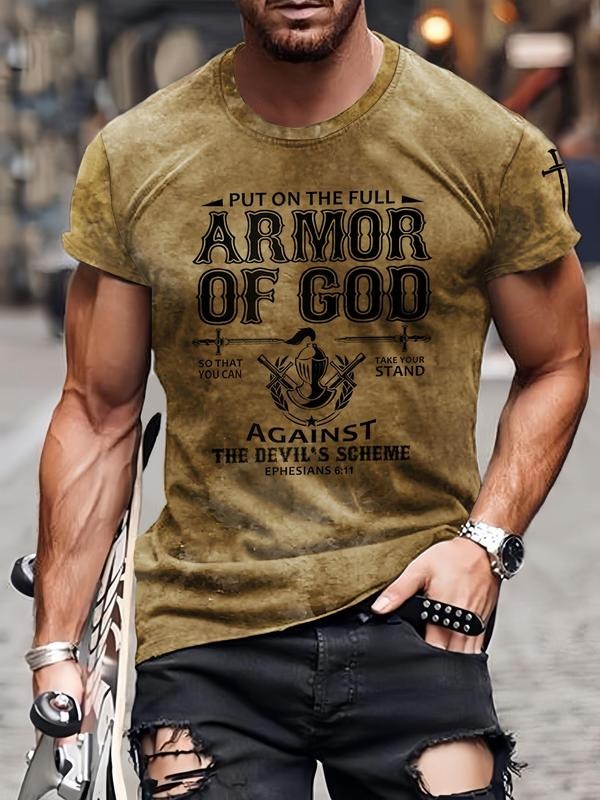 Men's Regular Fit Letter Print Round Neck Tee, Casual Short Sleeve Crew Neck T-Shirt for Summer, Fashion Men's Top for...
