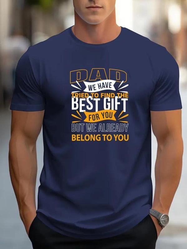 Men's Regular Fit Letter Print Round Neck Tee, Casual Short Sleeve Crew Neck T-shirt for Daily Wear, Fashion Men's Top...