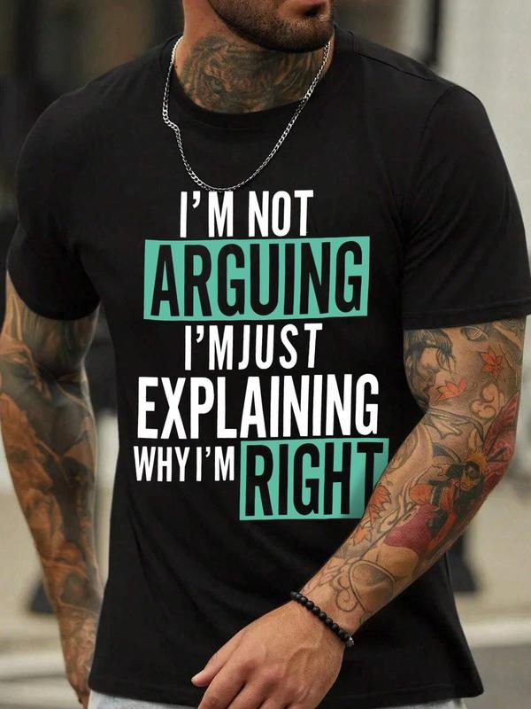 Men's Regular Fit Letter Print Round Neck Tee, Casual Short Sleeve Crew Neck T-shirt for Daily Wear, Fashion Men's Top...