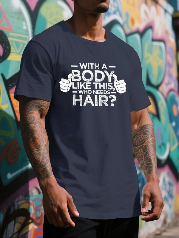 Men's Regular Fit Letter Print Round Neck Tee, Casual Short Sleeve Crew Neck T-shirt for Daily Wear, Men's Top for All...