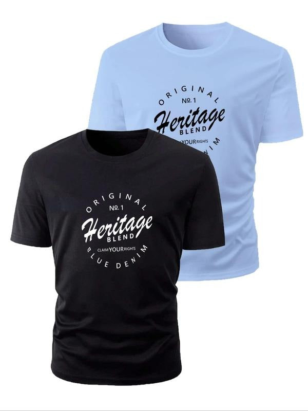 Men's Regular Fit Letter Print Round Neck Tee, Casual Short Sleeve Crew Neck T-shirt for Daily Wear, Men's Top for Summer...