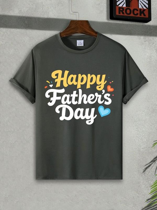 Men's Regular Fit Letter Print Round Neck Tee, Casual Short Sleeve Crew Neck T-shirt for Father's Day, Men's Top for...
