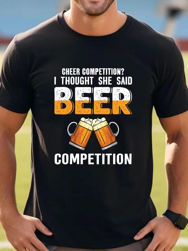 Men's Regular Fit Letter Print Round Neck Tee, Casual Short Sleeve Crew Neck T-shirt for Summer, Fashion Men's Top for...