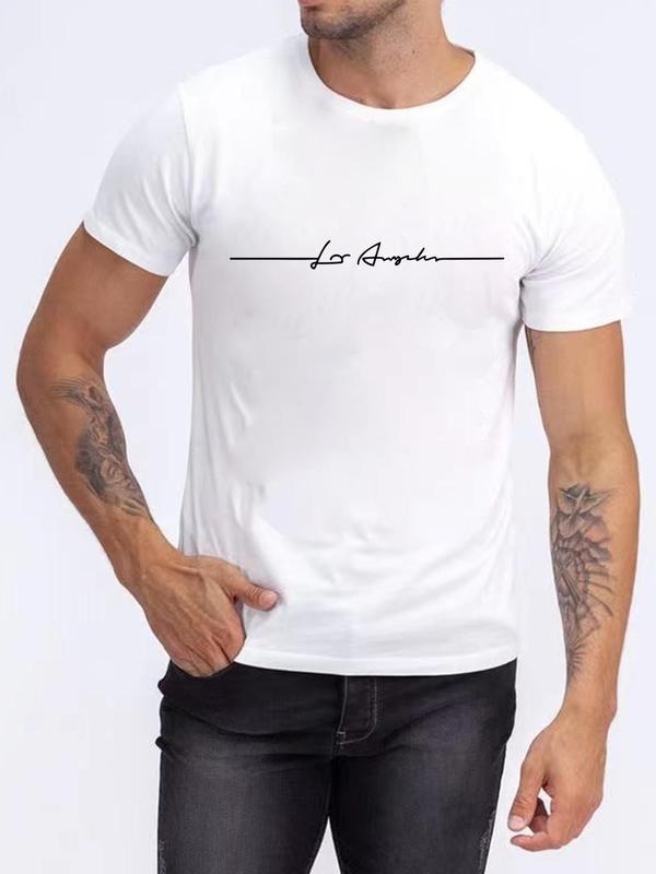 Men's Regular Fit Letter Print Round Neck Tee, Casual Short Sleeve Crew Neck T-shirt for Summer, Fashion Men's Top for...