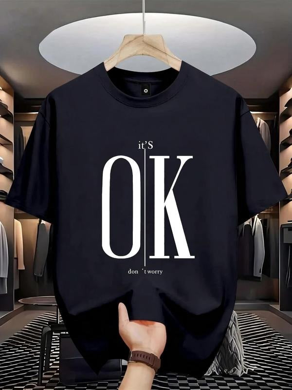 Men's Regular Fit Letter Print Round Neck Tee, Casual Short Sleeve Crew Neck T-shirt for Summer, Fashion Men's Top for...