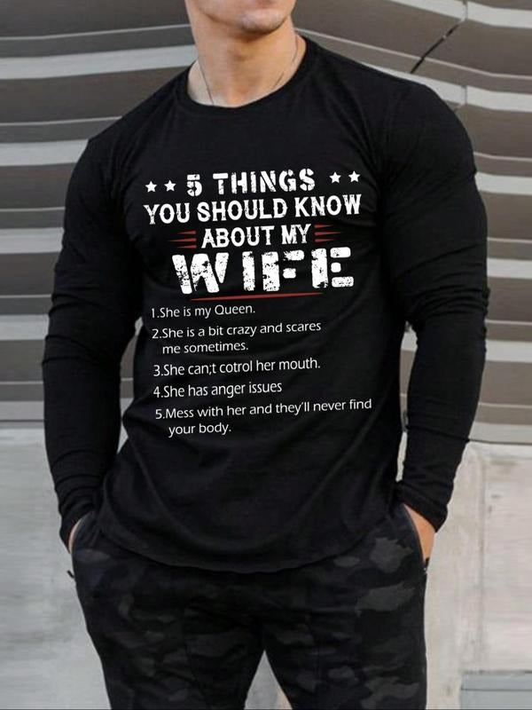 Men's Regular Fit Letter Print Round Neck Tee, Casual Soft Comfy Long Sleeve Crew Neck T-Shirt for All Seasons, Men's...