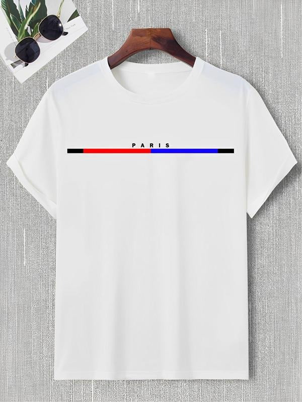 Men's Regular Fit Letter Print Round Neck Tee, Summer Clothes, Crew Neck Short Sleeve T-Shirt, Printed T-Shirts, Summer...