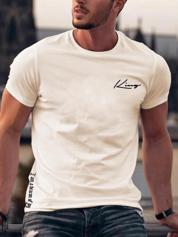 Men's Regular Fit Letter Print Round Neck Tee, Summer Clothes, Fashion Casual Short Sleeve T-shirt for Daily Outdoor...