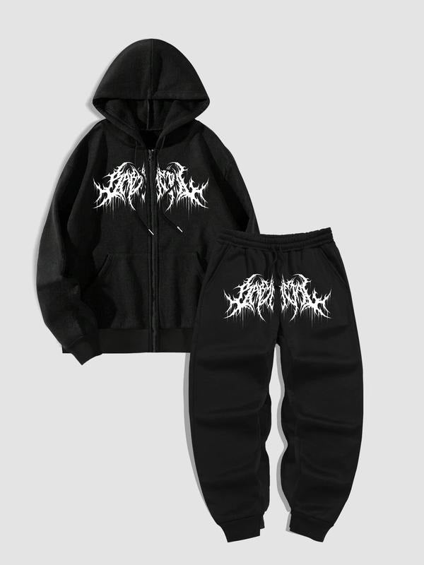 Men's Regular Fit Letter Print Zip Up Hoodie, Casual Long Sleeve Hooded Sweatshirt for Fall, Fashion Men's Clothes for...